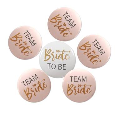 Imagem de Emblema de festa de despedida de solteira, decorações Bride to Be, Esquadrão de Noiva - Chuveiro de panela de ouro rosa de 7,6 cm - Botões de pino - Conjunto de 6
