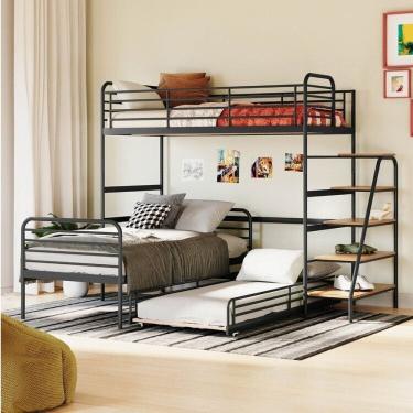 Imagem de Conjunto Cama Alta com Bicama Infantil / Juvenil Teko Casatema Preto Fosco /Álamo