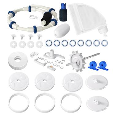 Imagem de muscccm Kit de reparo de reconstrução para limpador de piscina Polaris 280 com roda, pneu, eixo de acionamento, rolamento de turbina, bolsa multiuso, mangueira de varredura, rolamento de roda