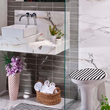 Imagem de Kit Tapete Banheiro 3 Peças Listras Preto Slim