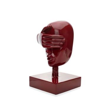 Imagem de Escultura Máscara Rosto Cego Em Cerâmica Vermelho Ocre 25x15 Cm - D'rossi