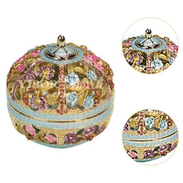 Imagem de Vaveren Caixa de joias esmaltada com dobradiça, suporte para anéis, artesanato, design vintage, enfeite, caixa de lembrança para mulheres, mesa colecionável, Azul