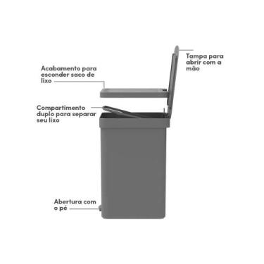 Imagem de Lixeira de Pedal OU Trium 20 Litros com Duplo Compartimento Chumbo, Ch