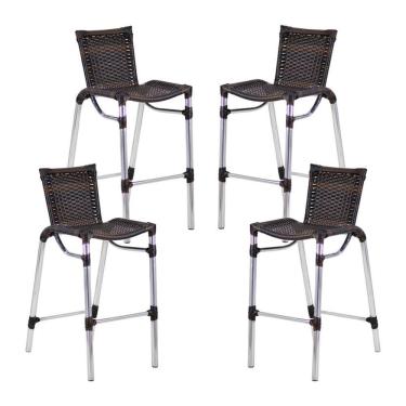 Imagem de 4 Banquetas Em Alumínio Fortaleza Alta Com Encosto para Cozinha Edícula e Balcão