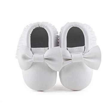 Imagem de CENCIRILY Mocassim infantil com franjas, mocassim para meninos e meninas, com borla, couro de camurça, sola macia, mocassim para primeira caminhada, sapatos de berço, B2 branco (couro pu), 6-12 Meses