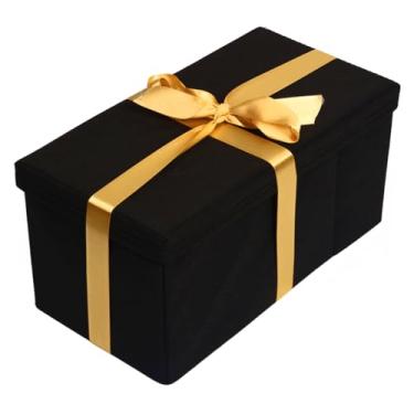 Imagem de Caixa preta para presente padrão premium luxo tamanho P M ou G com fitas para laço vermelha ou dourada Para Presentes Especiais, Kits ou Brindes dia dos namorados (fita dourada, P 14x15x28)