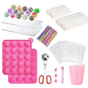 Imagem de YIICUZP Kit Para Cake Pop Com 606 Peças, Moldes De Silicone Pirulito, Incluindo Palitos, Copo Medidor, Saquinhos Guloseimas, Laços Torção, Caneta Decoração, Almôndega Alças, Molde Redondo, Doces, Su