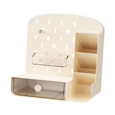Imagem de Fenteer Organizador de mesa Pegboard com gaveta porta-lápis com acessórios para escola, Bege