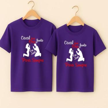 Imagem de Camiseta Algodão Unissex Casal Estampa Casal Que Ora Juntos Romance Am