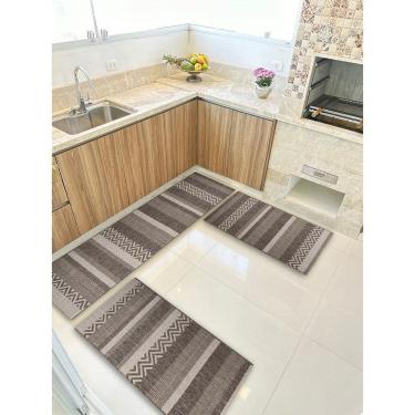 Imagem de Kit 3 Peças PS Jogo Tapete Cozinha Largo 0,66 Antiderrapante