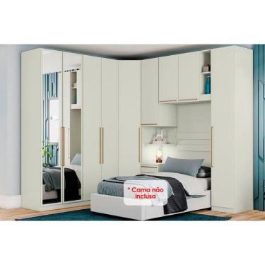 Imagem de Quarto Modulado Solteiro Seletto 6 Peças (1 Armário Ponte + 1 Closet + 1 Guarda Roupa 1 Porta + 2 Guarda Roupas 2 Portas + 1 Complemento) QM120 Areia