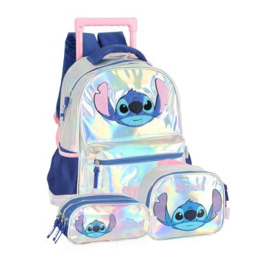 Imagem de Mochila Rodinha Stitch Lancheira Estojo Triplo Holográfico