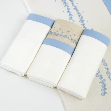 Imagem de Cueiro para Bebê 100% Algodão Kit com 3 Unidades 80x80cm | Tecido Suave e Respirável | Ideal para Enxoval, Maternidade, Naninha e Proteção Diária (Creme/Azul)
