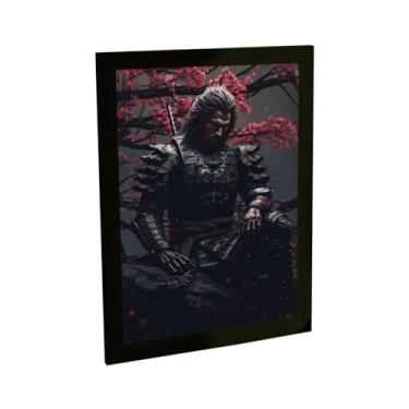Imagem de Quadro Decorativo Samurai De Preto Ilustração Realista Decoração Poster Quarto Sala