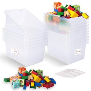 Imagem de Hldgras Pacote com 16 caixas transparentes sem tampa, caixas de livros para sala de aula, organizador de brinquedos, pequeno – resistente, recipientes de plástico multiuso para casa, escritório
