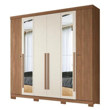 Imagem de Guarda Roupa Casal Buriti Ripado 6 Portas Jatobá-areia Com Espelho E Pés - Santos Andirá Jatobá-areia