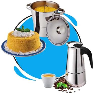 Imagem de Cuscuzeira Nordestina Inox 16cm + Cafeteira Italiana Expresso 6 Xícara