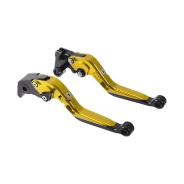 Imagem de A ABSOPRO Alavancas de embreagem de freio longas curtas para Yamaha YZF R1 2009-2014 6 alavancas de freio ajustáveis para guidão de motocicleta liga de alumínio alça dourada extremidade preta