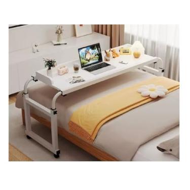 Imagem de Mesa de cama com rodas, mesa de cama com design de cerca, largura/altura ajustável, mesa de mesa de computador móvel, mesa de trabalho em pé, carrinho de laptop para escritório em casa (branco)