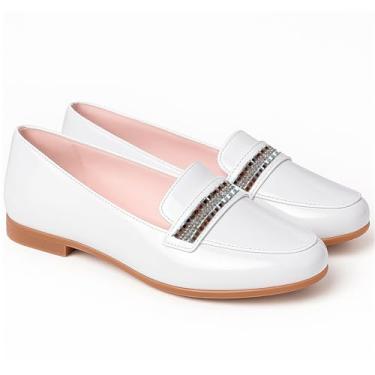 Imagem de Mocassim Infantil Prata com Cristais Solado Antiderrapante Confortável Sapato Social Festa (Branca, BR, Criança de 9 a 12 anos, Numérico, 31)