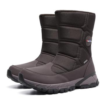 Imagem de SILENTCARE Botas De Neve Masculinas Impermeáveis De Inverno, Quentes, Sem Cadarço, Com Zíper Na Panturrilha Média, Leves, Atléticas Para Atividades Ao Ar Livre (Marrom, 14)