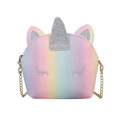 Imagem de Bolsa feminina de ombro transversal com glitter e lantejoulas de unicórnio, Rose Gold Pink, One Size