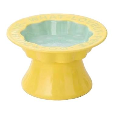 Imagem de Ioensy Tigela elevada para gatos, tigela de comida para gatos, bebedouro e alimentador, boca rasa, prato de comida, alimentador para animais de estimação, Amarelo