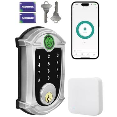 Imagem de MENDOCK Fechadura inteligente de entrada sem chave, à prova d'água, IP56, fechaduras externas digitais para porta da frente, controle de smartphone Wi-Fi, fechadura de porta com teclado e chaveiro