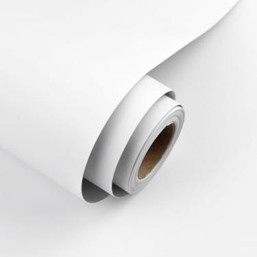 Imagem de Papel de parede branco descascar e colar 39,9 cm x 998,2 cm papel de contato de cor sólida moderno papel de parede de vinil autoadesivo removível para quarto, prateleira, armários de bancada
