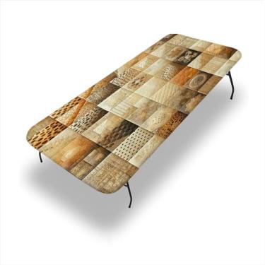 Imagem de ESFVRG Toalha de mesa retangular marrom, paleta de cores sépia, quadrados de pontos abstratos, motivos boêmios, patchwork, 76 x 213 cm, capa de mesa para mesa dobrável de 2 metros, bege e canela