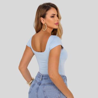 Imagem de Blusa Decote Costa Nua Baby Tee Liso Suplex Manga Curta Feminina - May