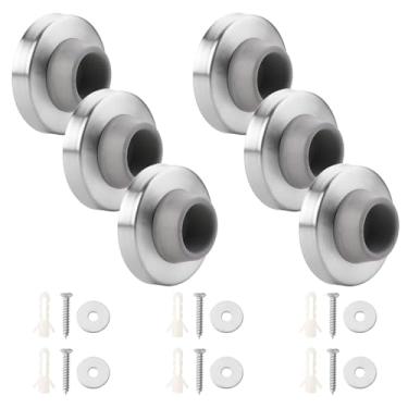 Imagem de 6 peças côncavo porta de parede parada de borracha cinza montagem na parede parada de porta redonda prata inoxidável evitar danos maçaneta da porta paredes de proteção, fácil de instalar