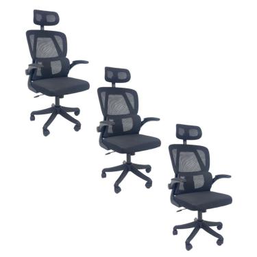 Imagem de Kit 3 Cadeiras de Escritório Presidente Executiva Oficial Legacy Preto