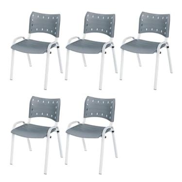 Imagem de Kit 5 Cadeira Iso Base Branco Igreja, Escola, Escritorio Cinza