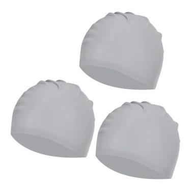 Imagem de YELARXI Touca de natação de silicone à prova d'água, confortável, antiderrapante, adequada para mulheres e homens, cabelo longo e curto adulto (3 peças, cinza)