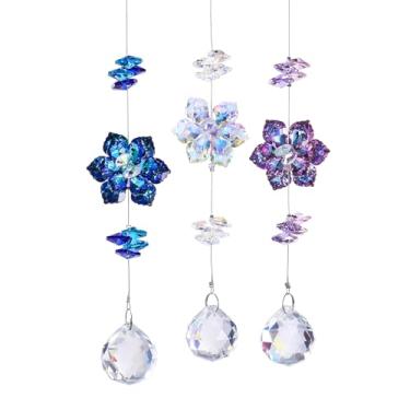 Imagem de JATYFING Suncatcher de cristal com design de flor, bola de prisma arco-íris, conjunto de 3