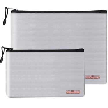 Imagem de Bolsa à prova de fogo, bolsa de armazenamento seguro para viagem para documentos, dinheiro, objetos de valor, chaves de joias, carregador portátil, bateria de lipo (2 peças prata)