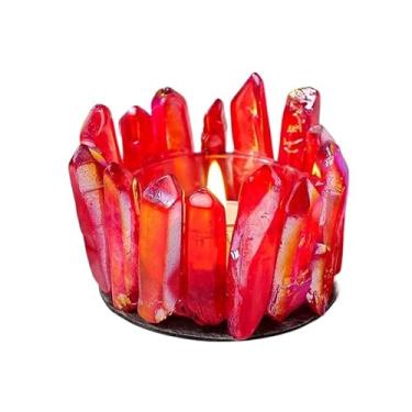 Imagem de Castiçal de cristal galvanizado natural – Suporte de luz de chá de cristal único feito à mão para decoração de Halloween, decoração de casa ou presente (C)