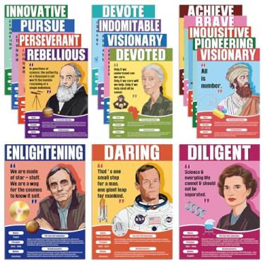 Imagem de 16 peças de pôsteres científicos para sala de aula de cientistas famosos cartazes de quadro de avisos com citação inspiradora educacional decorações de sala de aula para biblioteca do ensino médio
