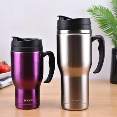 Imagem de Caneca Térmica Parede Dupla em Aço Inox Roxa 650ml com Tampa Flip - Estilo Esportivo