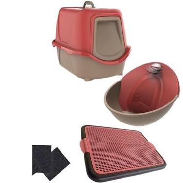 Imagem de Kit Caixa de Areia Fechada Para Gatos + Fonte Automática Para Gatos Petit + Tapete Coletor de Areia (NEW + TAPETE + FONTE 220V VERM)
