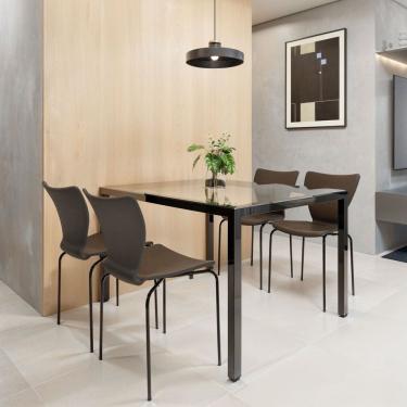 Imagem de Conjunto Mesa de Jantar Retangular 120cm X 75cm Tampo de Vidro com 4 Cadeiras Smart Preto