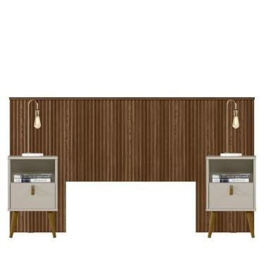 Imagem de Cabeceira Ripada 2,40 e 2 Mesas Laterais Alexa Feijo-OffWhite - EdeCasaMoveis