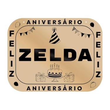 Imagem de Placa Feliz Aniversário Zelda em MDF, 19x14 cm, com 2 Furos para Pendurar
