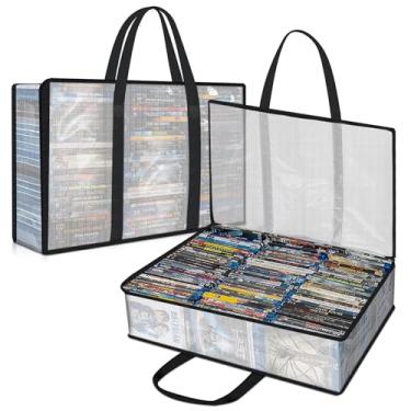Imagem de Bolsa de armazenamento de DVD (conjunto de 2), organizador de CD resistente e transparente com alças de transporte, bolsa organizadora de mídia para DVDs, CDs, jogos PS4, VHS, Blu-Ray Disc