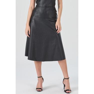 Imagem de Saia Midi PKS Evase com Pespontos Preta-GG-Feminino