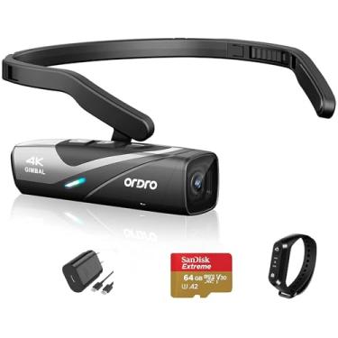 Imagem de ORDRO Câmera de Vídeo Montada Na Cabeça Ep8 4K, Filmadora Ultra Hd 4K 60Fps Vlog Câmera Vestível com As Mãos Livres, Possui Estabilizador de Vídeo Gimbal de 2 Eixos, Aplicativo Wi-Fi, Foco Automático
