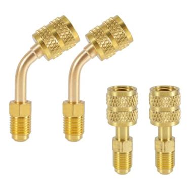 Imagem de 4 Peças Adaptador R410A para Sistema Mini Split, 5/16" SAE Fêmea para 1/4" SAE Macho Adaptador Porta Vácuo Carregamento Flare Reto Ângulo de 45° Adaptadores Refrigeração Ar Condicionado