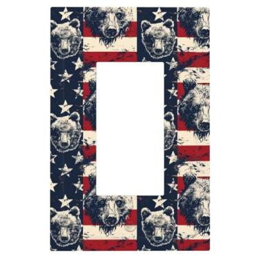 Imagem de 1 Gang Single GFCI Outlet Covers Decorador/Rocker Light Switch Placa de Parede Urso Bandeira Americana Dispositivo Elétrico Face Plug Plate Cover para Receptáculo Dimmer Tomada USB