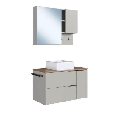 Imagem de Gabinete Suspenso 80cm Arenas Mel Porta Toalha Cuba Espelho Conjunto para Banheiro CJ8020.10MA